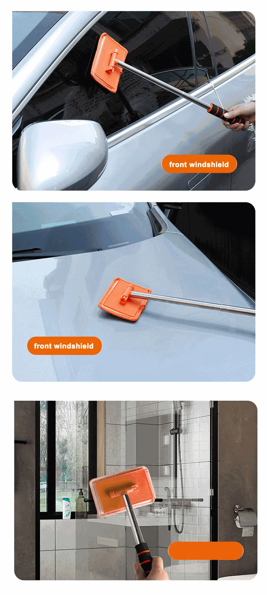SEAMETAL Car Front Windshield Defogging Brush Telescopic Long Handle Car Household Glass Clean Brushes Dust Remover Tool