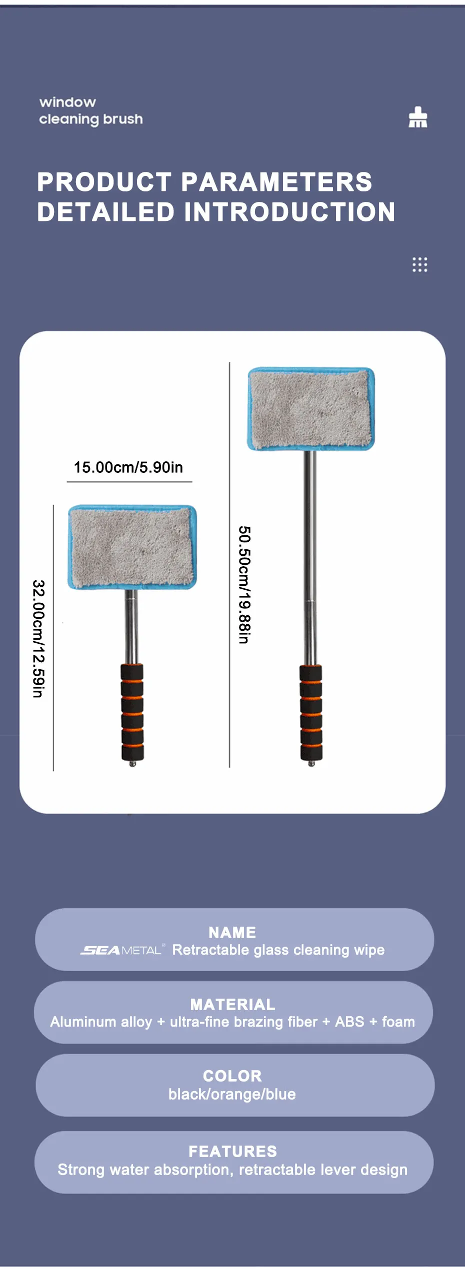 SEAMETAL Car Front Windshield Defogging Brush Telescopic Long Handle Car Household Glass Clean Brushes Dust Remover Tool