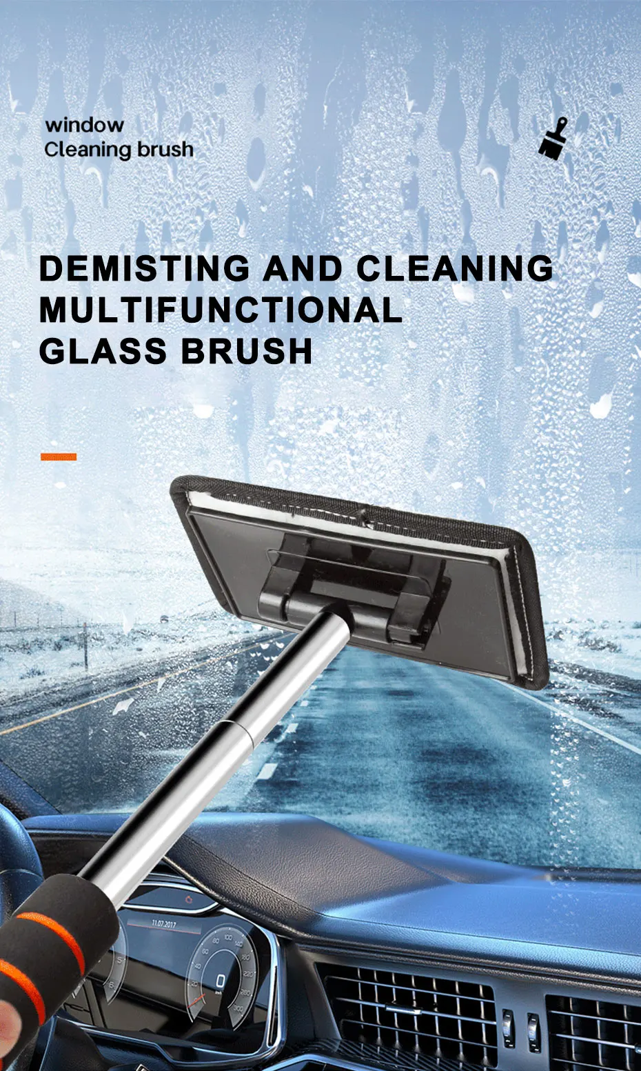 SEAMETAL Car Front Windshield Defogging Brush Telescopic Long Handle Car Household Glass Clean Brushes Dust Remover Tool