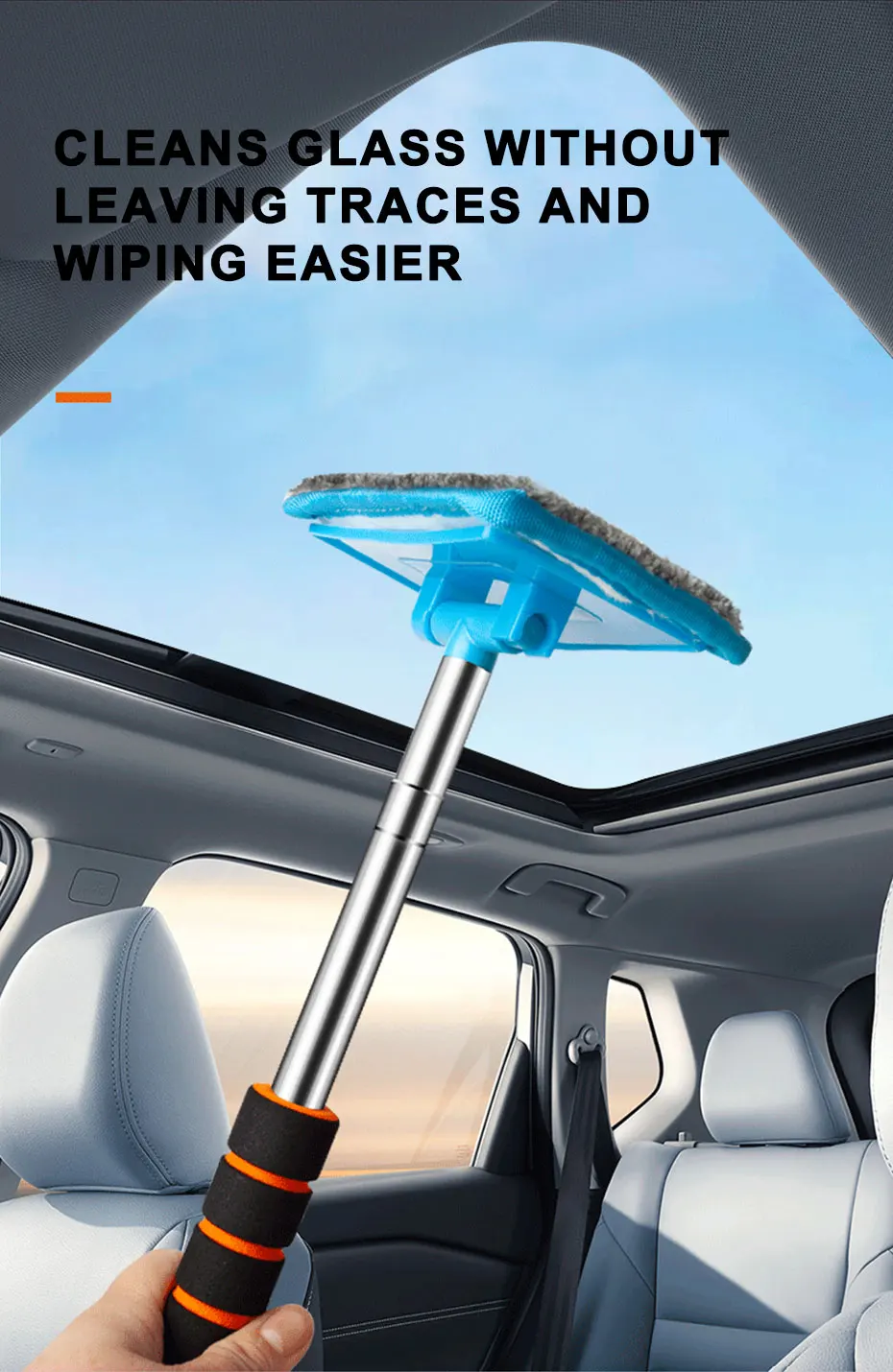 SEAMETAL Car Front Windshield Defogging Brush Telescopic Long Handle Car Household Glass Clean Brushes Dust Remover Tool