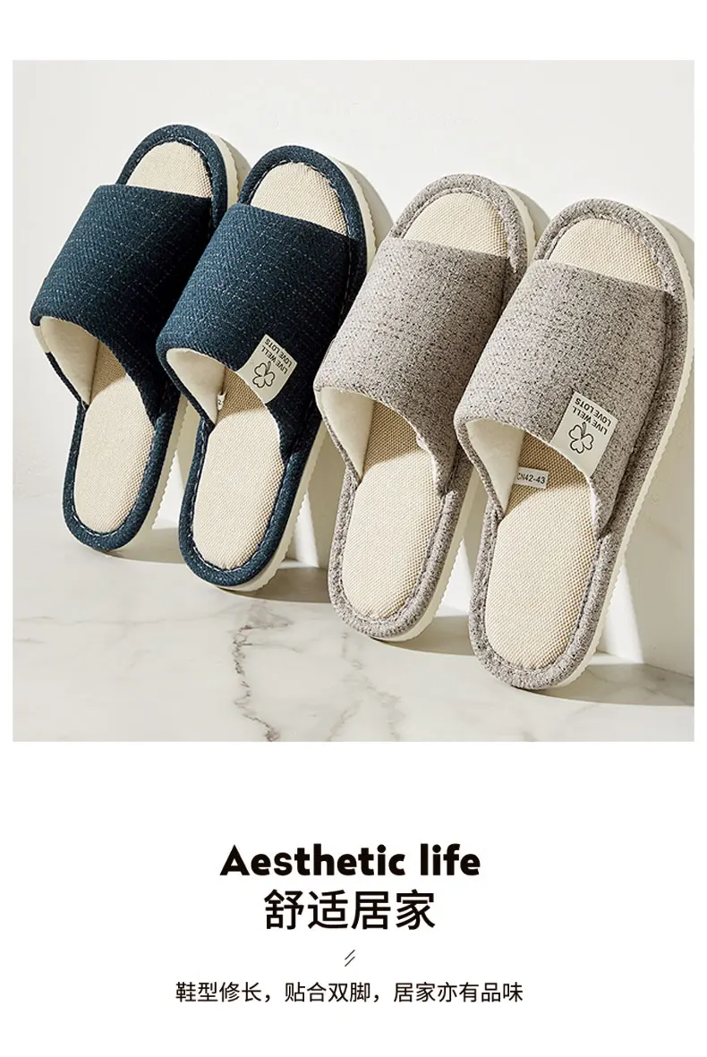 Home Linen Slippers For Men In Spring&Autumn Comfortable Bedroom Open-toed&Breathable Slippers Men's & Women's Shoes Summer