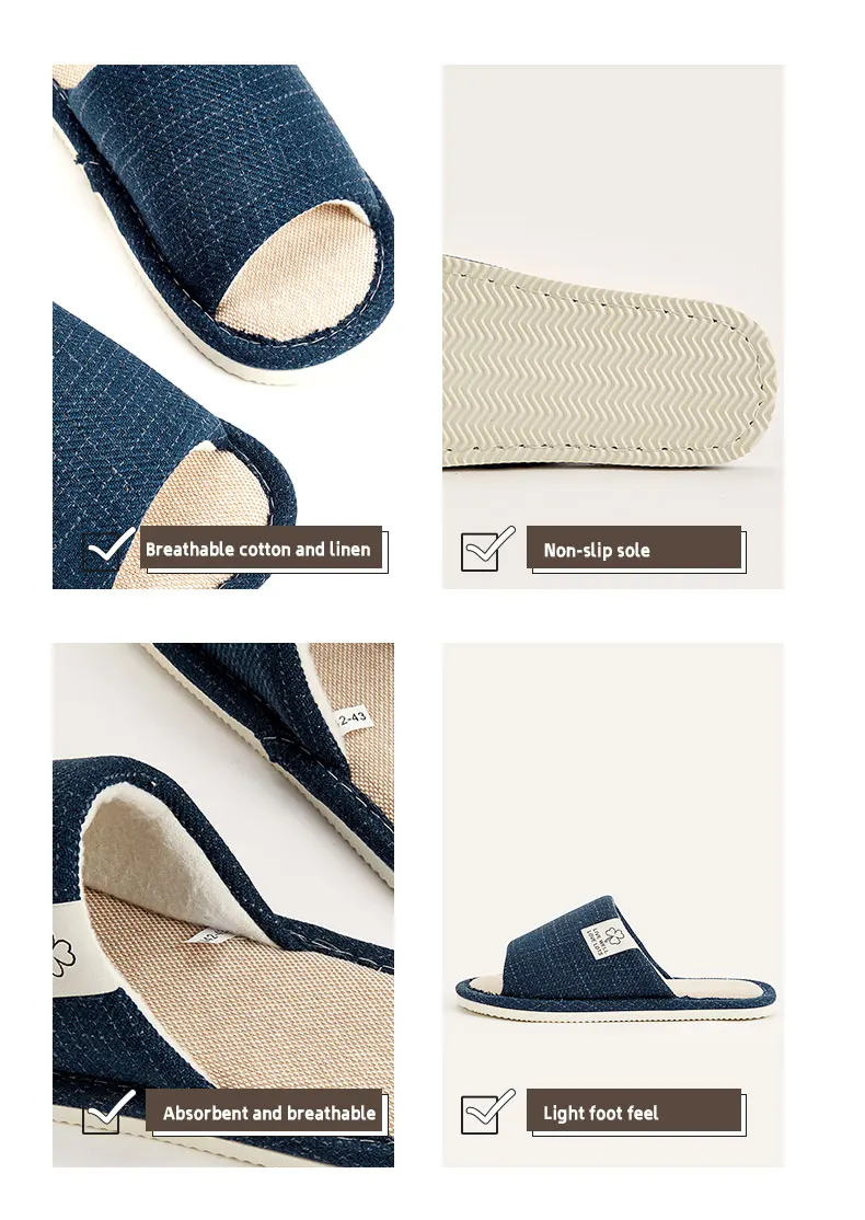 Home Linen Slippers For Men In Spring&Autumn Comfortable Bedroom Open-toed&Breathable Slippers Men's & Women's Shoes Summer