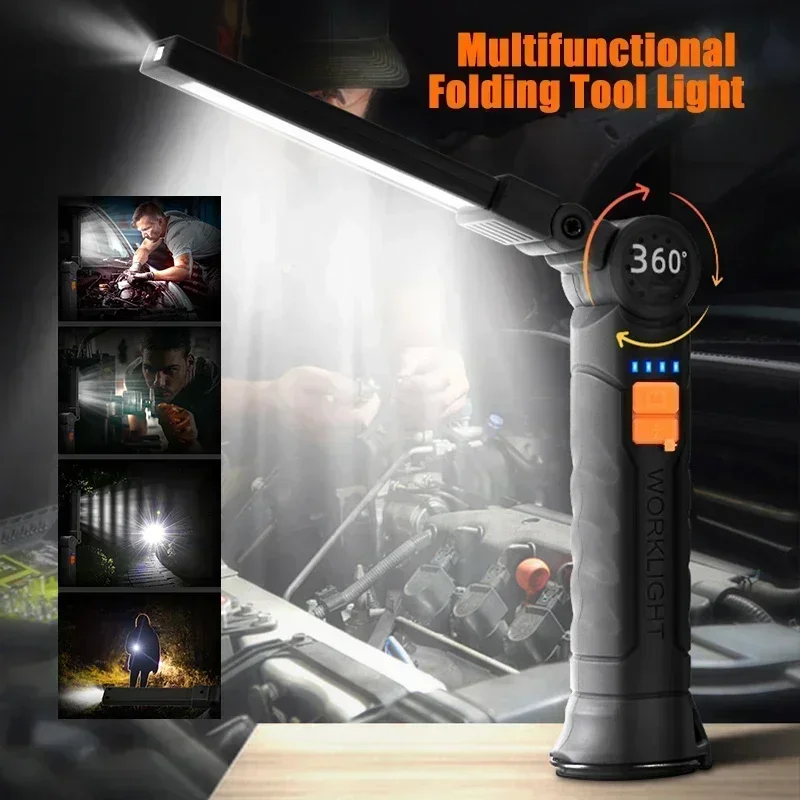 1pc COB LED Work Light Dimmable USB Rechargeable LED Flashlight Inspection Lamp With Magnet&Hook 14500/18650 Battery Torch Light
