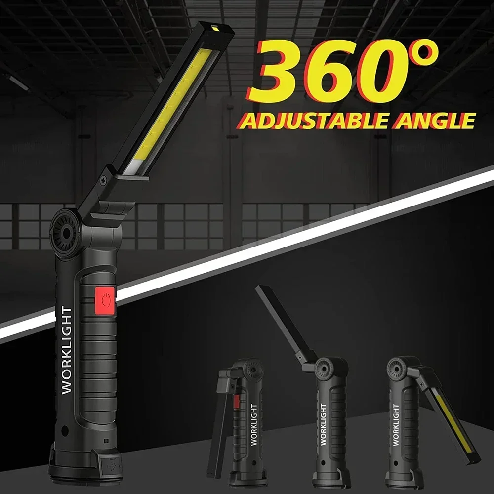 1pc COB LED Work Light Dimmable USB Rechargeable LED Flashlight Inspection Lamp With Magnet&Hook 14500/18650 Battery Torch Light