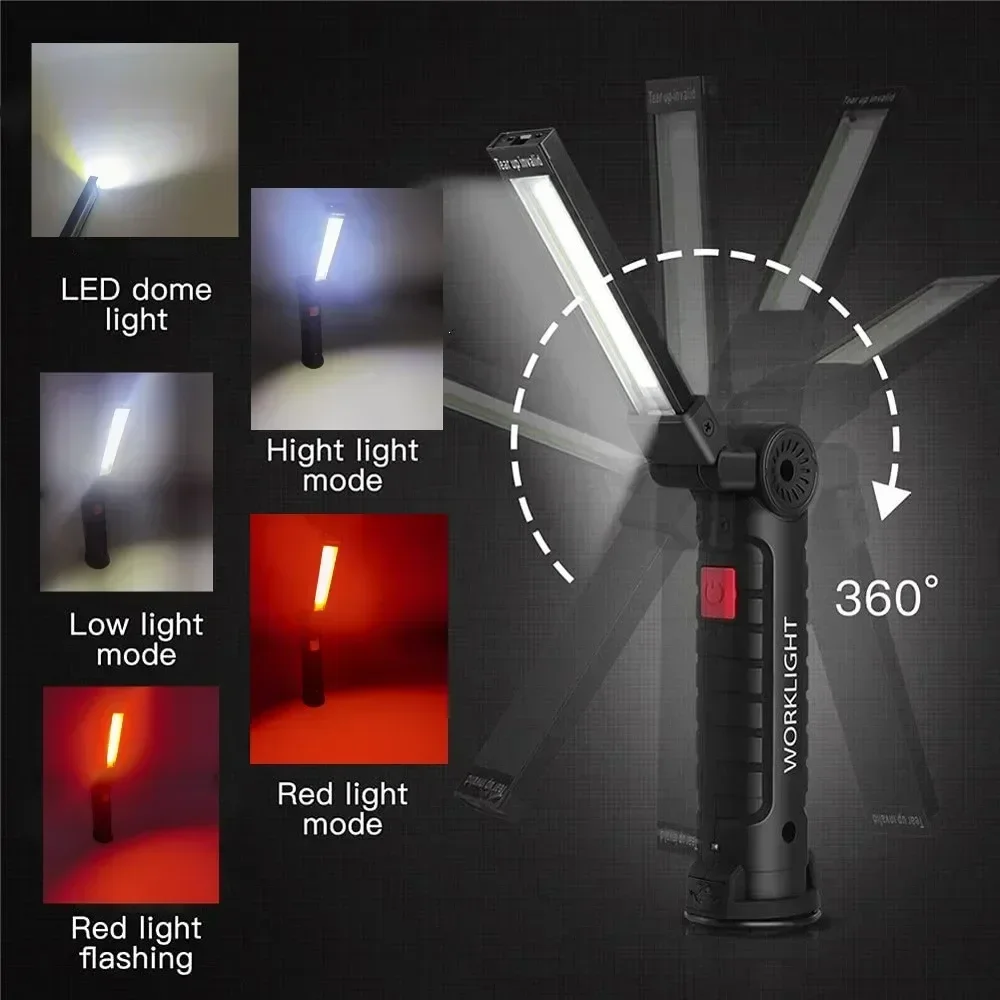 1pc COB LED Work Light Dimmable USB Rechargeable LED Flashlight Inspection Lamp With Magnet&Hook 14500/18650 Battery Torch Light