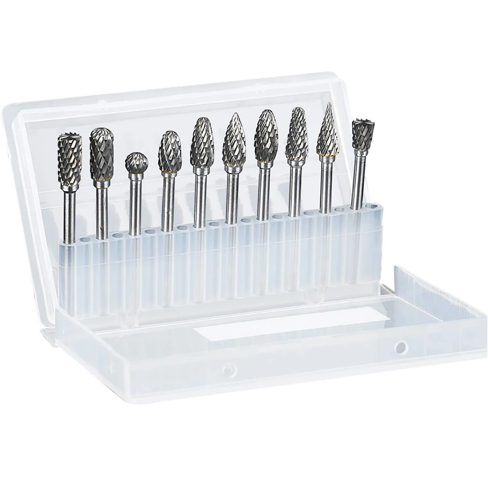 10PCS Carbide Burr Set Compatible with Dremel 1/8" Shank Die Grinder Rotary Tool Rasp Bits Wood Metal Carving Electric Grinding