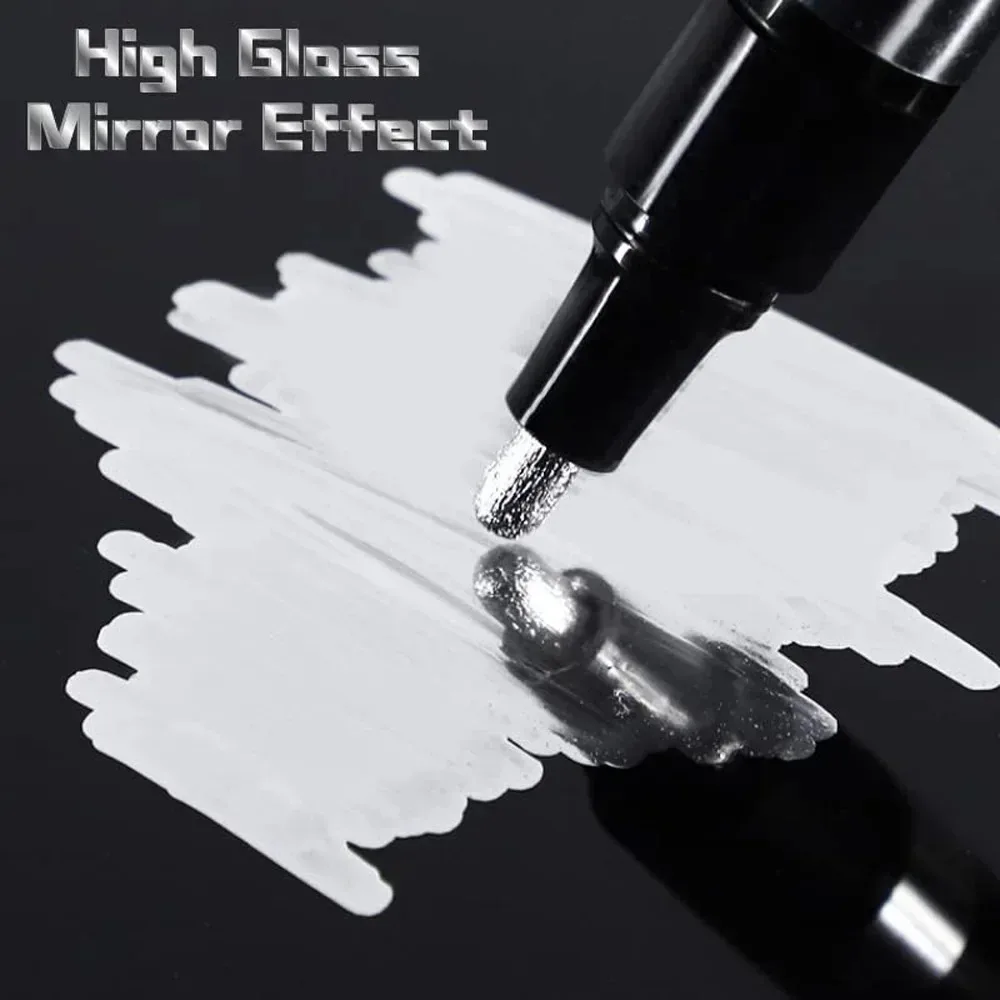 5/1pcs Chrome Pen Marker Mirror Waterproof Paint Repair For Rock Ceramic Glass Metallic Gold/Silver 2mm Nib