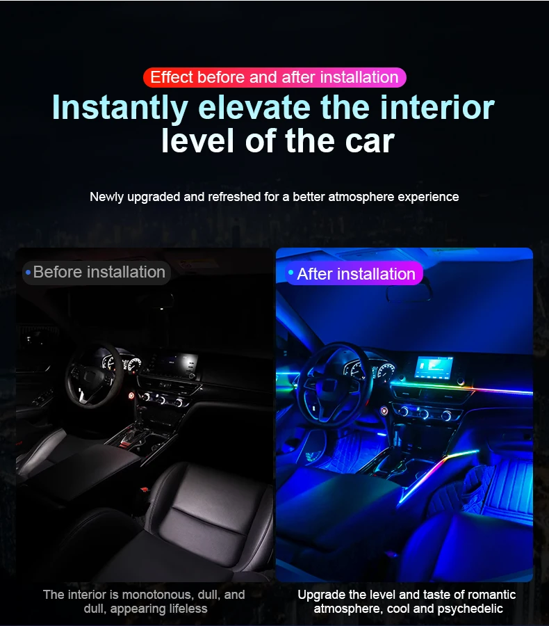 14/18 in 1 Led Acrylic Car Ambient Light RGB 64 213 Color Symphony Acrylic APP Streamer Atmosphere Lamp Kit One Zone Dual Zone