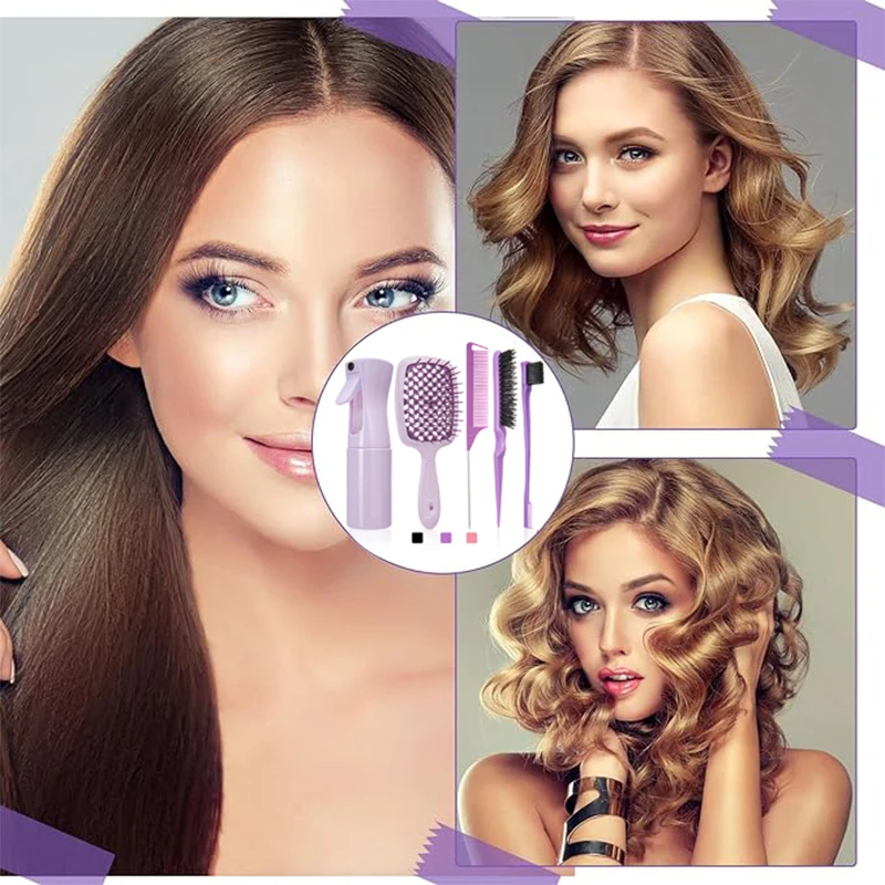 5/6 Pcs Comb Set Detangling Hair Brush Curly Hair Curved Rat Tail Comb Set Edge Hair Brush Curly Hair Brush Hair Salon Tools
