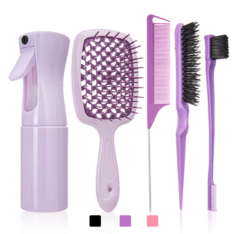 5/6 Pcs Comb Set Detangling Hair Brush Curly Hair Curved Rat Tail Comb Set Edge Hair Brush Curly Hair Brush Hair Salon Tools