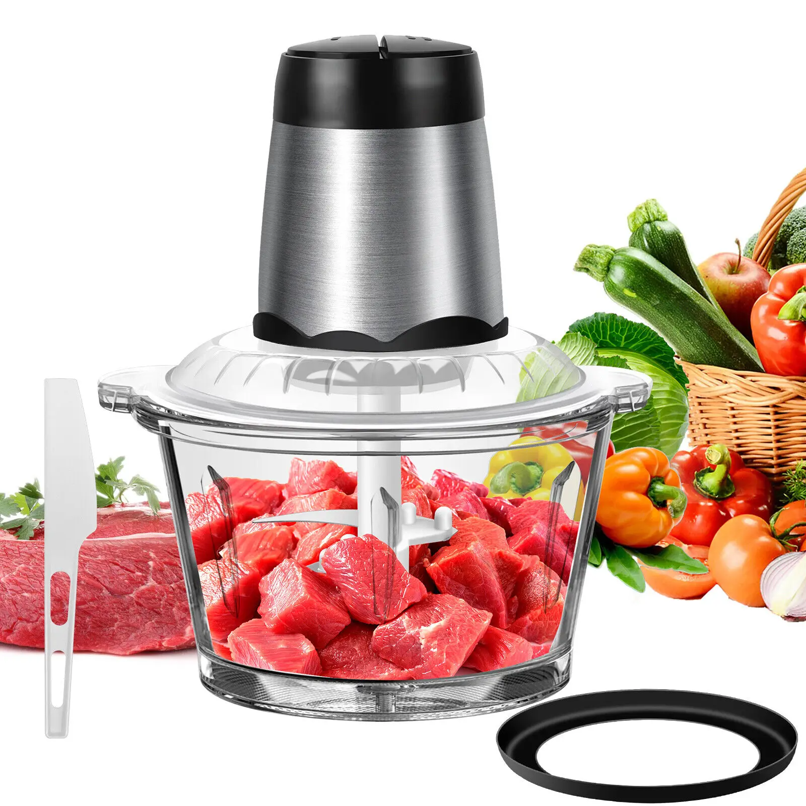 2L Electric Food Chopper Vegetable Chopper Small Food Processor Meat Grinder Mixer Electric Dicer with 2 Speeds Meat Mincer