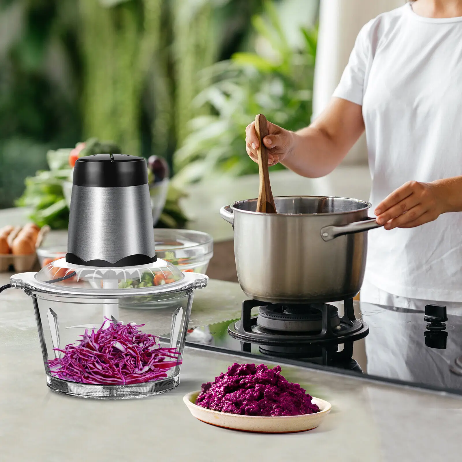 2L Electric Food Chopper Vegetable Chopper Small Food Processor Meat Grinder Mixer Electric Dicer with 2 Speeds Meat Mincer