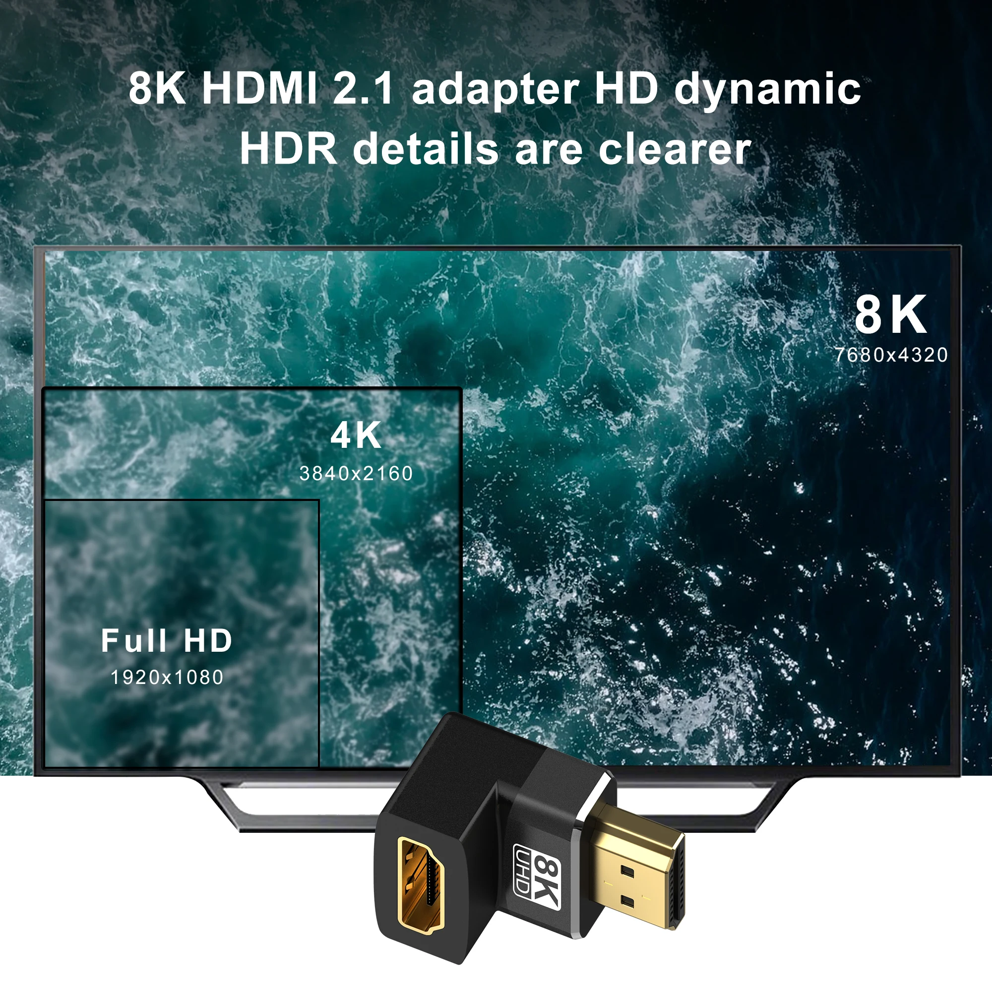 HDMI 90 and 270 Degree Adapter,HDMI 2.1 8K@60hz 2.0 4K@120hz 2K Right Angle HDMI L Adapter for HDTV PS4 PS5 Lapto