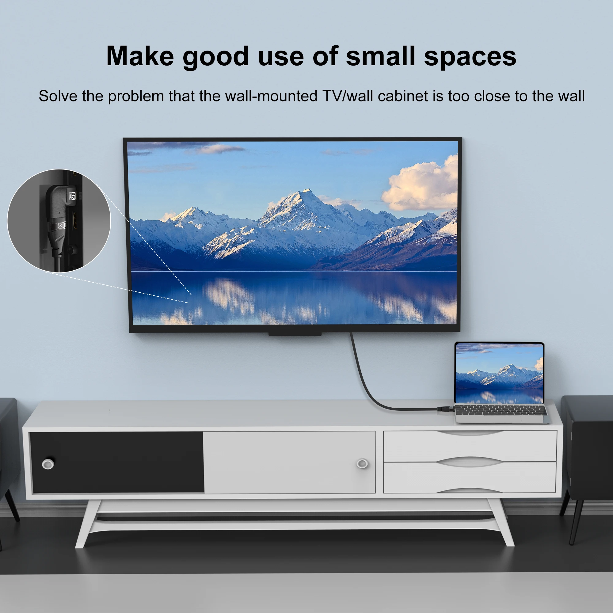 HDMI 90 and 270 Degree Adapter,HDMI 2.1 8K@60hz 2.0 4K@120hz 2K Right Angle HDMI L Adapter for HDTV PS4 PS5 Lapto