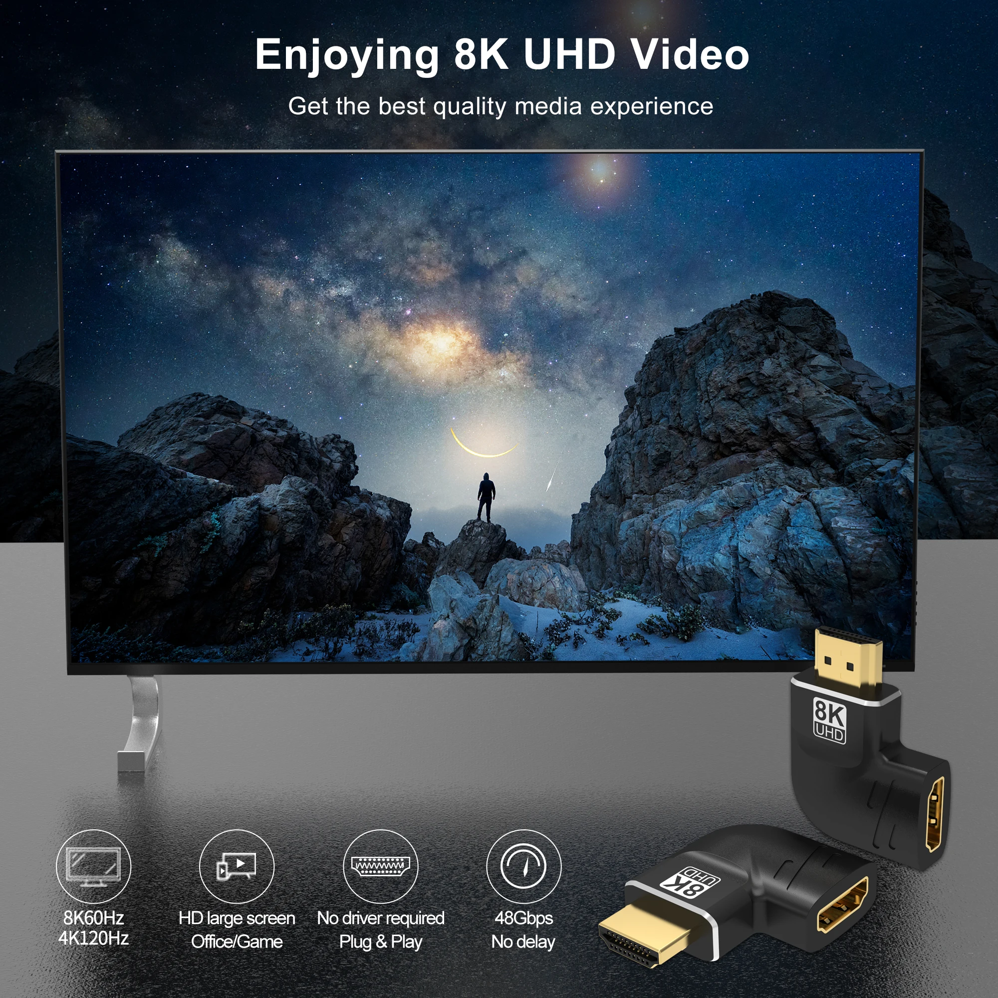 HDMI 90 and 270 Degree Adapter,HDMI 2.1 8K@60hz 2.0 4K@120hz 2K Right Angle HDMI L Adapter for HDTV PS4 PS5 Lapto