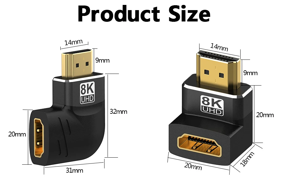 HDMI 90 and 270 Degree Adapter,HDMI 2.1 8K@60hz 2.0 4K@120hz 2K Right Angle HDMI L Adapter for HDTV PS4 PS5 Lapto