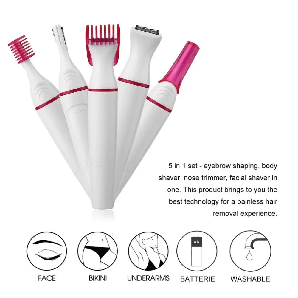 5 In 1 Set Women Epilator Female Eyebrow Trimmer Lady Shaver Hair Removal Shaver Machine Face Depilador Bikini Depilatory Tool
