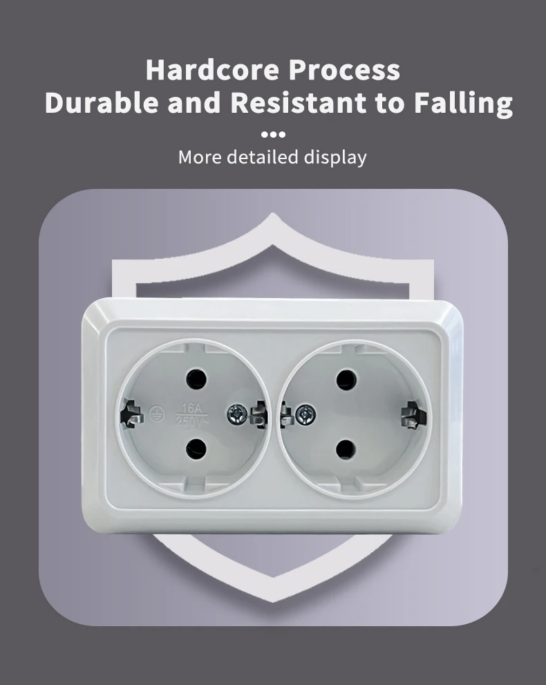WESA White Wall Surface 2 Sockets Plugs EU Exterior Electrical Outlets With Ground Power Socket Flame Retardant Paint Plastic