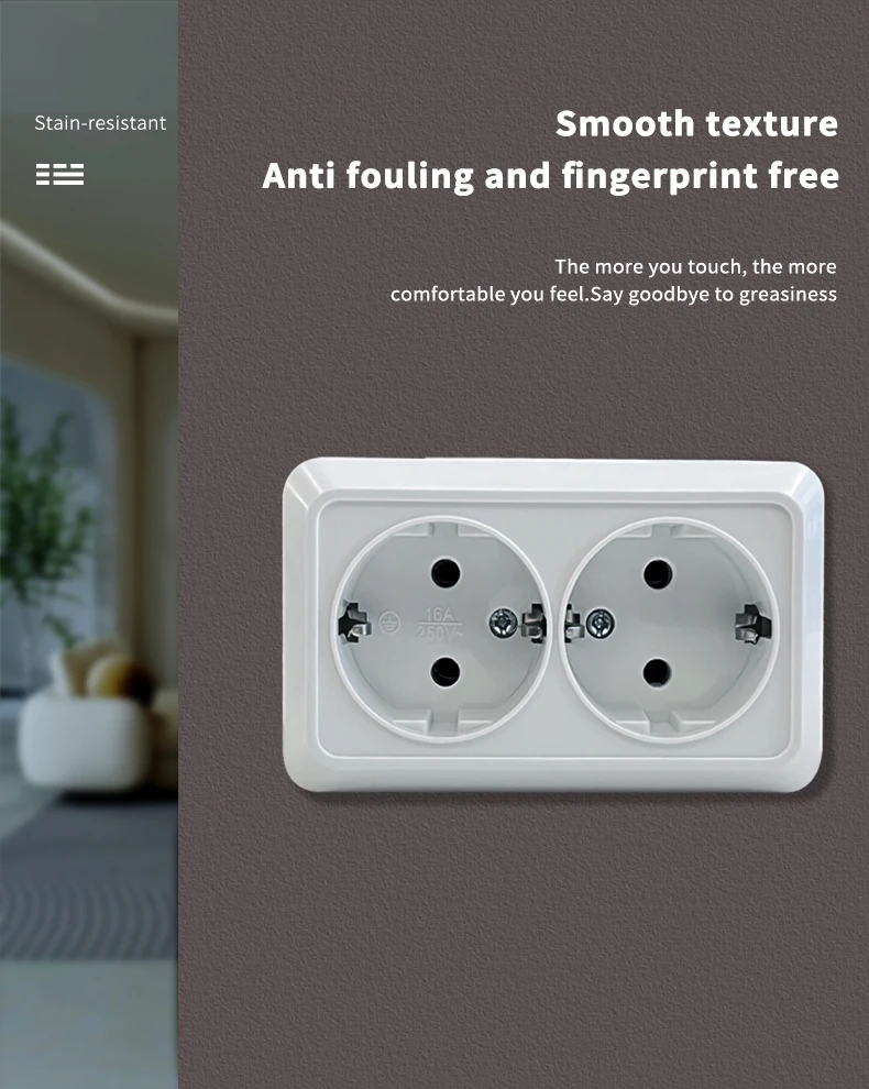 WESA White Wall Surface 2 Sockets Plugs EU Exterior Electrical Outlets With Ground Power Socket Flame Retardant Paint Plastic