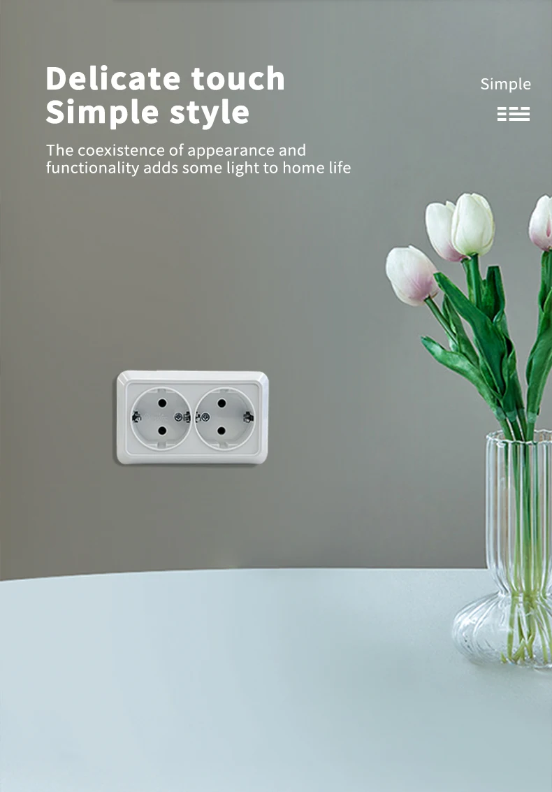 WESA White Wall Surface 2 Sockets Plugs EU Exterior Electrical Outlets With Ground Power Socket Flame Retardant Paint Plastic