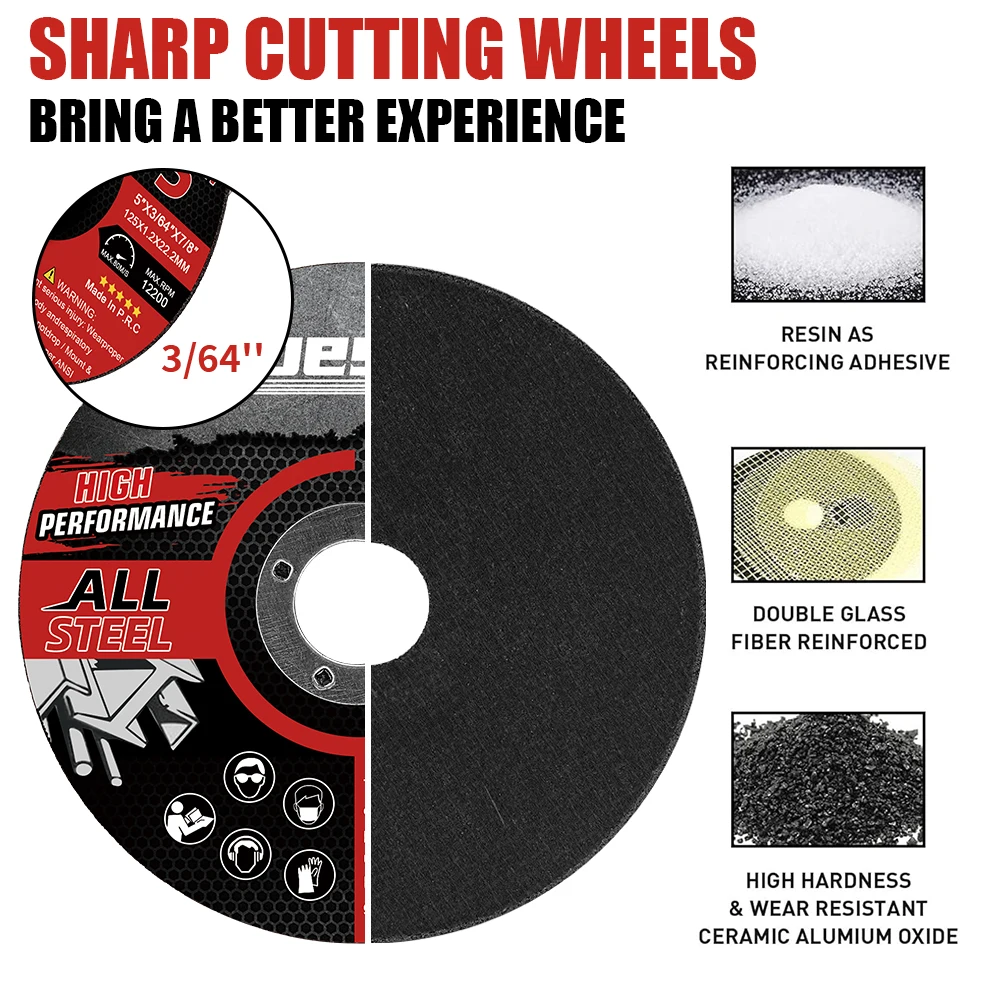 50-3pcs 125mm Circular Resin Saw Blade Grinding Wheel 5"Metal Cutting Disc Angle Grinder Accessories for Wood Iron Metal Pvc Cut