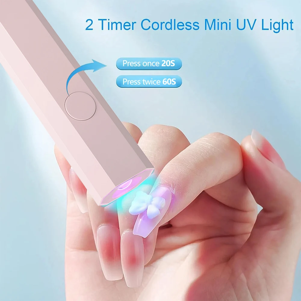 YIKOOLIN Portable Rechargeable UV LED Nail Dryer Mini Gel Polish Curing Lamp 2 Timing Modes USB Charging Manicure Tool Home Use