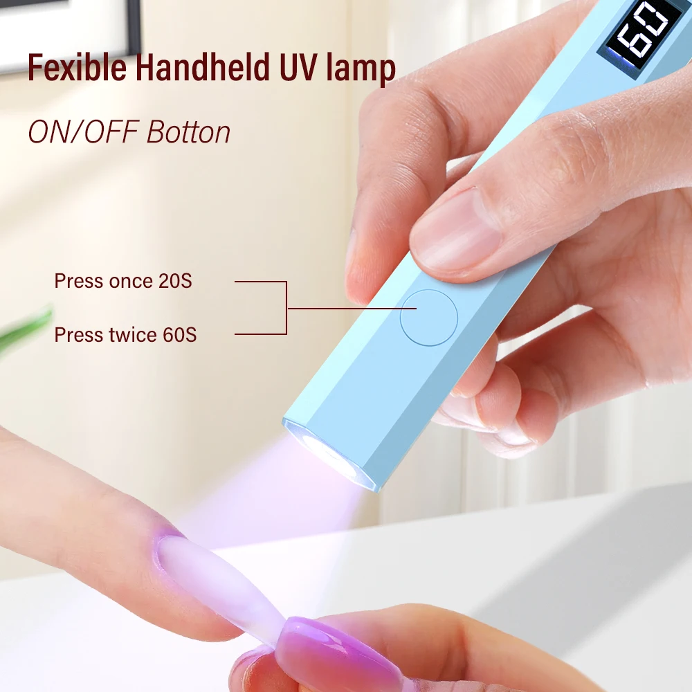 YIKOOLIN Portable Rechargeable UV LED Nail Dryer Mini Gel Polish Curing Lamp 2 Timing Modes USB Charging Manicure Tool Home Use