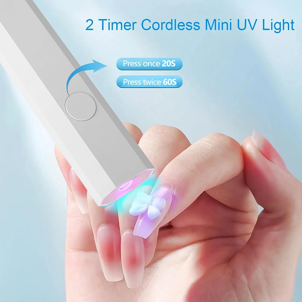 YIKOOLIN Portable Rechargeable UV LED Nail Dryer Mini Gel Polish Curing Lamp 2 Timing Modes USB Charging Manicure Tool Home Use