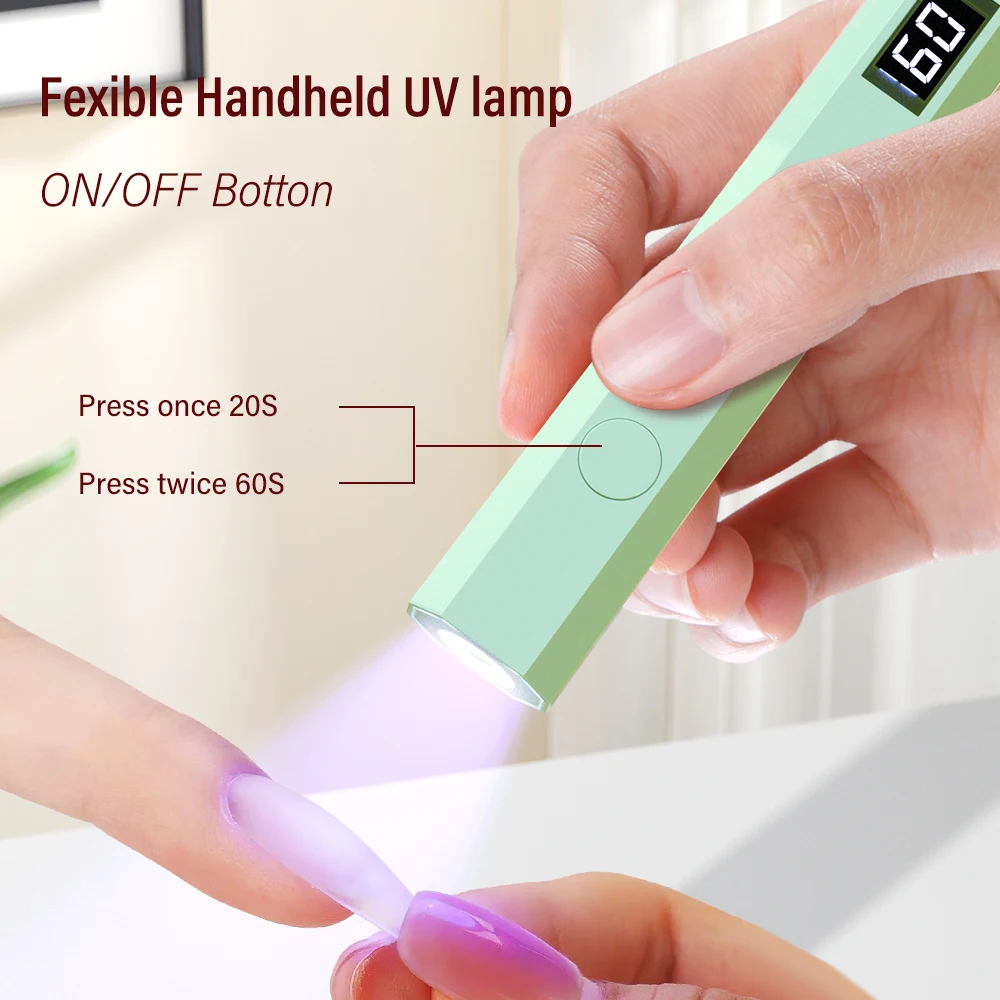YIKOOLIN Portable Rechargeable UV LED Nail Dryer Mini Gel Polish Curing Lamp 2 Timing Modes USB Charging Manicure Tool Home Use