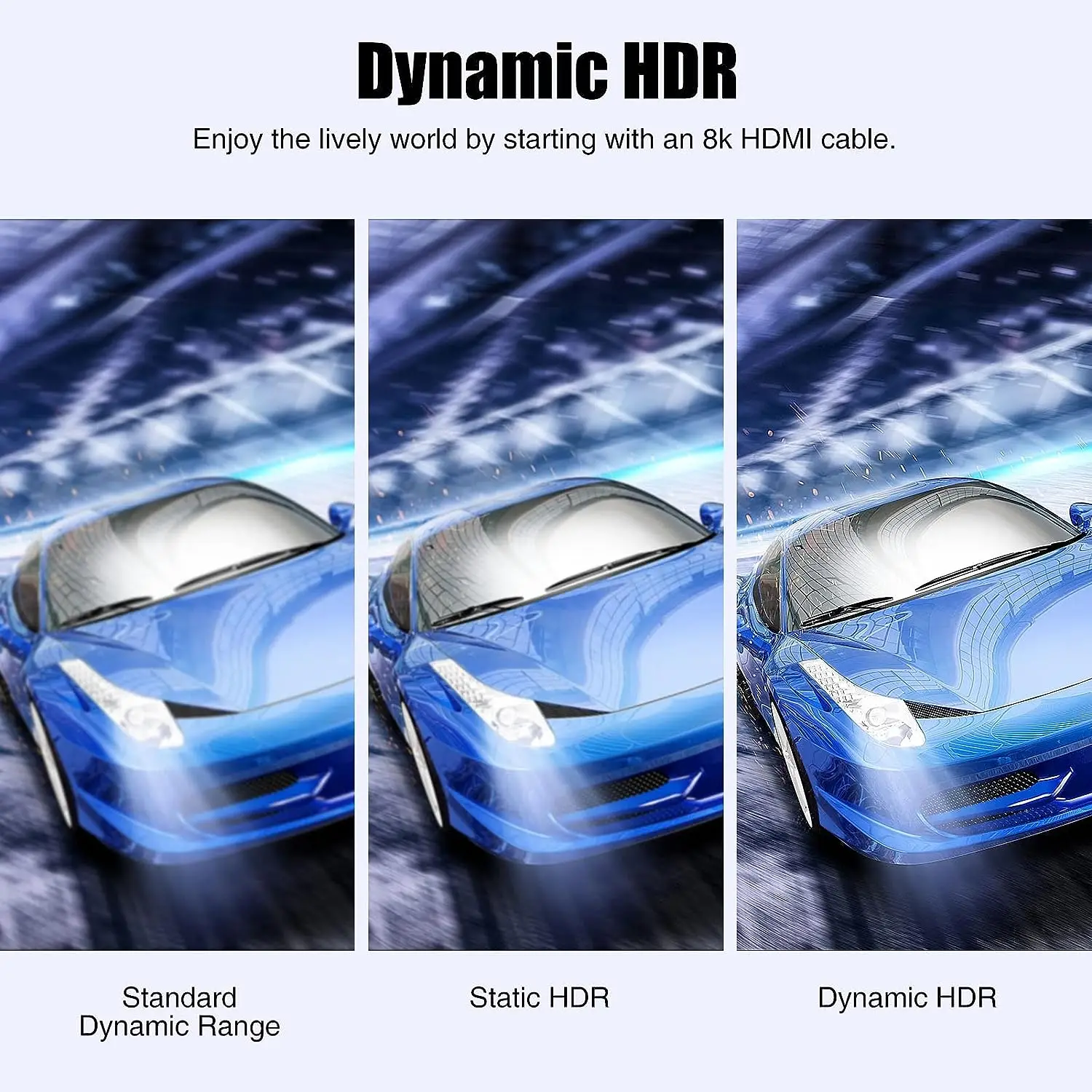 8K HDMI Flat Cable 48Gbps High Speed 8K60 4K120 144Hz Braided HDMI 2.1 Cord 3D EARC HDCP 2.2&2.3 Compatible with Roku TV/PS5
