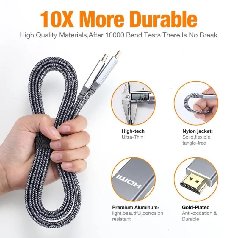 8K HDMI Flat Cable 48Gbps High Speed 8K60 4K120 144Hz Braided HDMI 2.1 Cord 3D EARC HDCP 2.2&2.3 Compatible with Roku TV/PS5