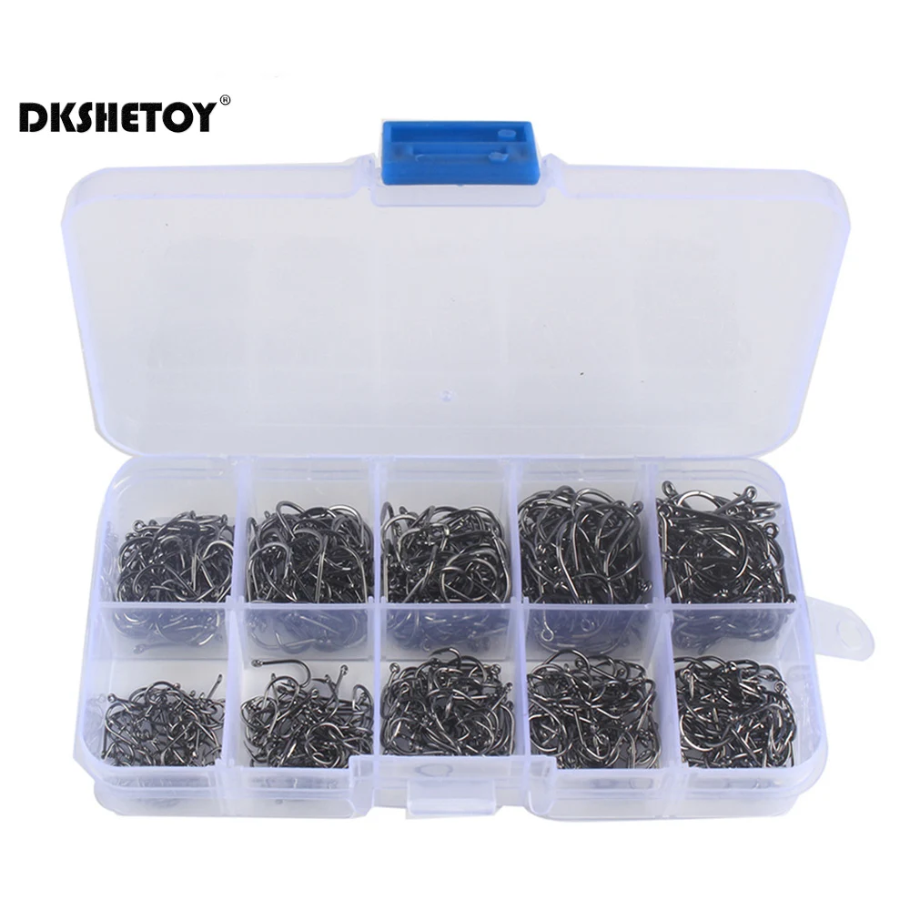 100-1000pcs Fish Hooks with barbed fishhook For Bait With Plastic Box Kit For Saltwater Freshwater fishing tools