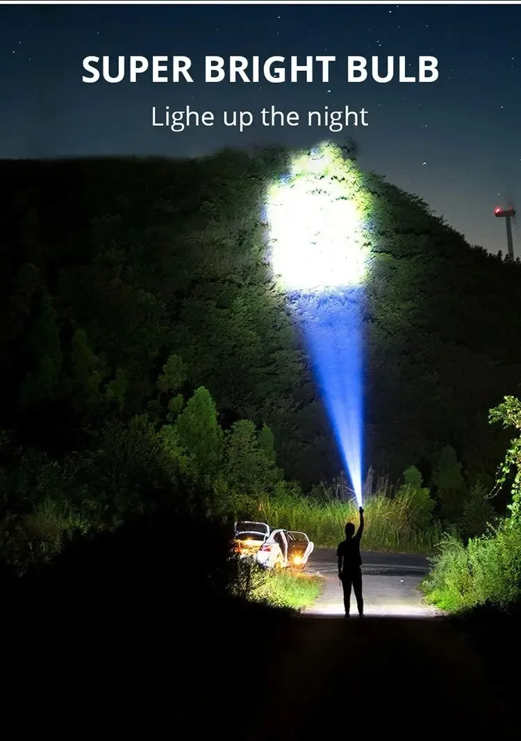 5LED High Power Led Flashlights Rechargeable Camping Spotlight with Side Light 3 Lighting Modes for Camping Adventure Outdoor