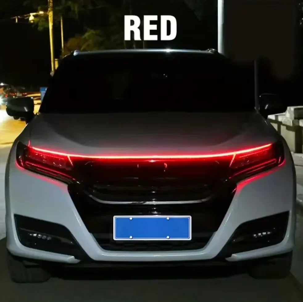 1pc Dynamic meteor Led Car Hood Lights Strip Universal Engine Hood Guide Decorative Light Bar Auto Headlights Car Running Light