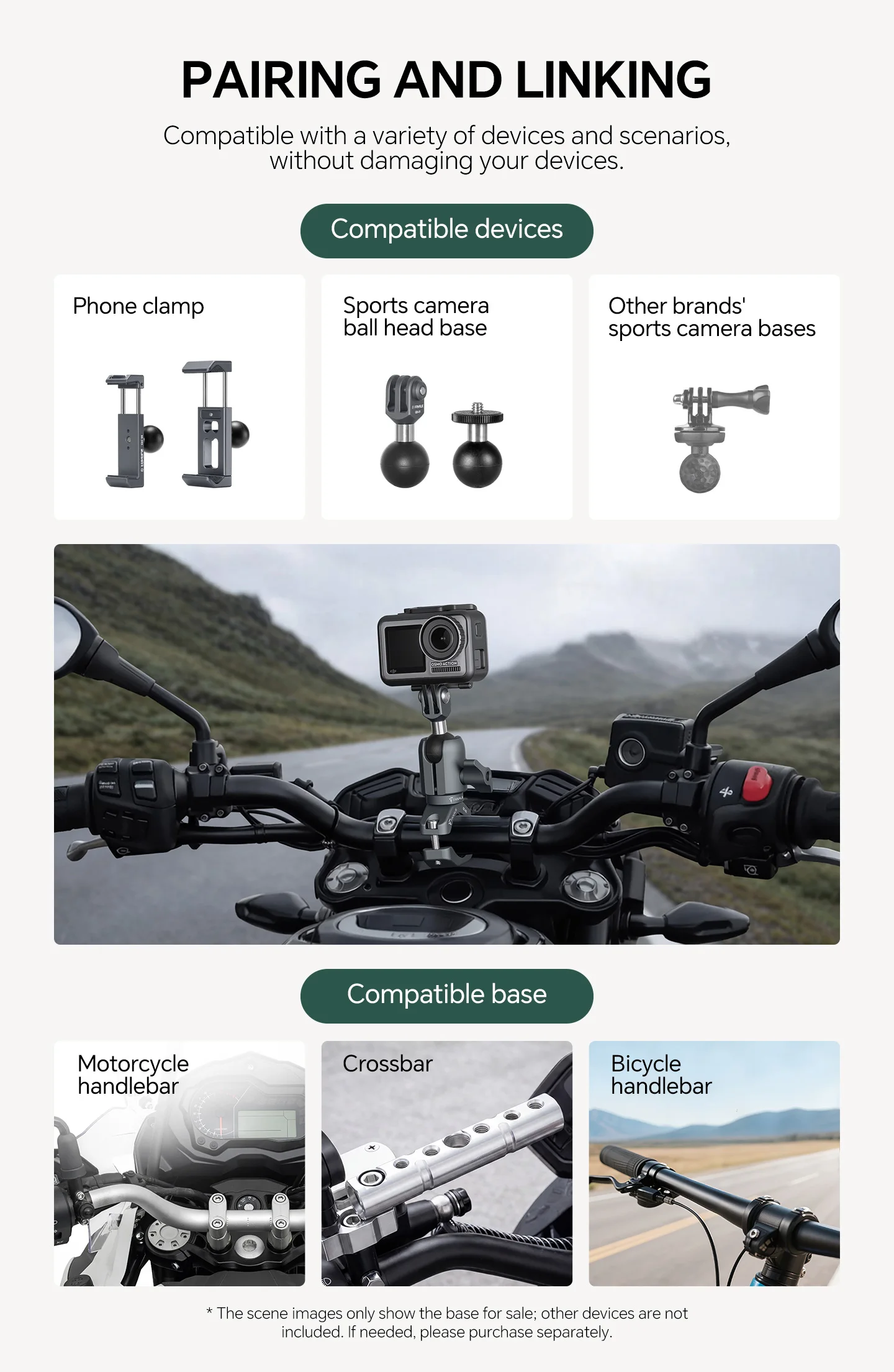 FANAUE Motorcycle Mobile Phone Holder Extension Handlebar Hoop Ball Head Base Sports Camera Quick Disassembly Anti-theft