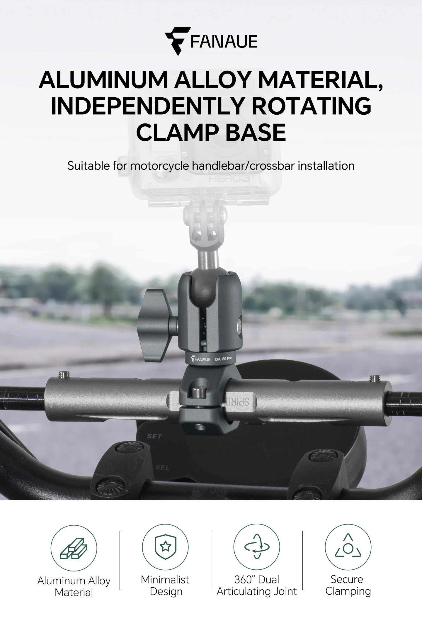 FANAUE Motorcycle Mobile Phone Holder Extension Handlebar Hoop Ball Head Base Sports Camera Quick Disassembly Anti-theft