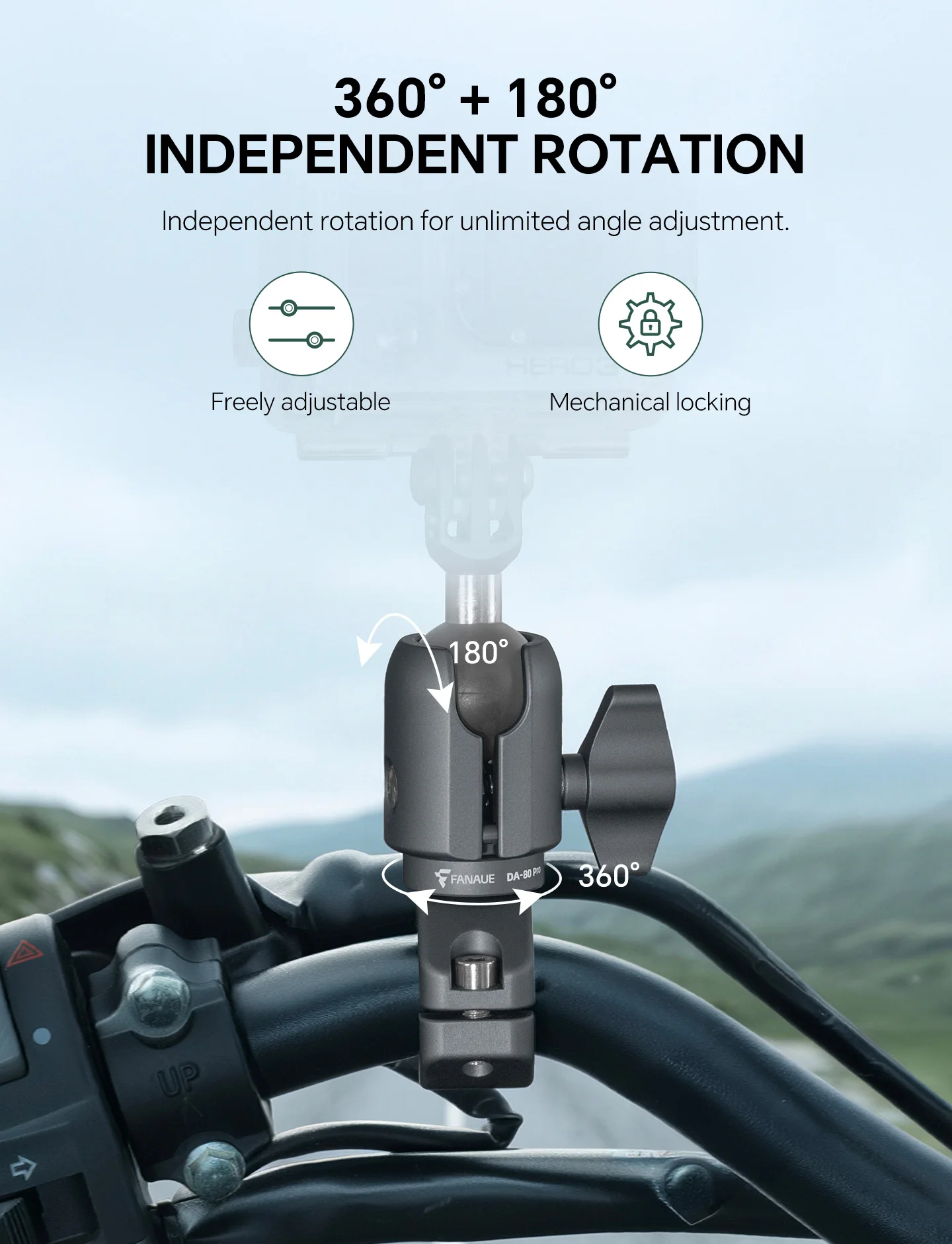 FANAUE Motorcycle Mobile Phone Holder Extension Handlebar Hoop Ball Head Base Sports Camera Quick Disassembly Anti-theft