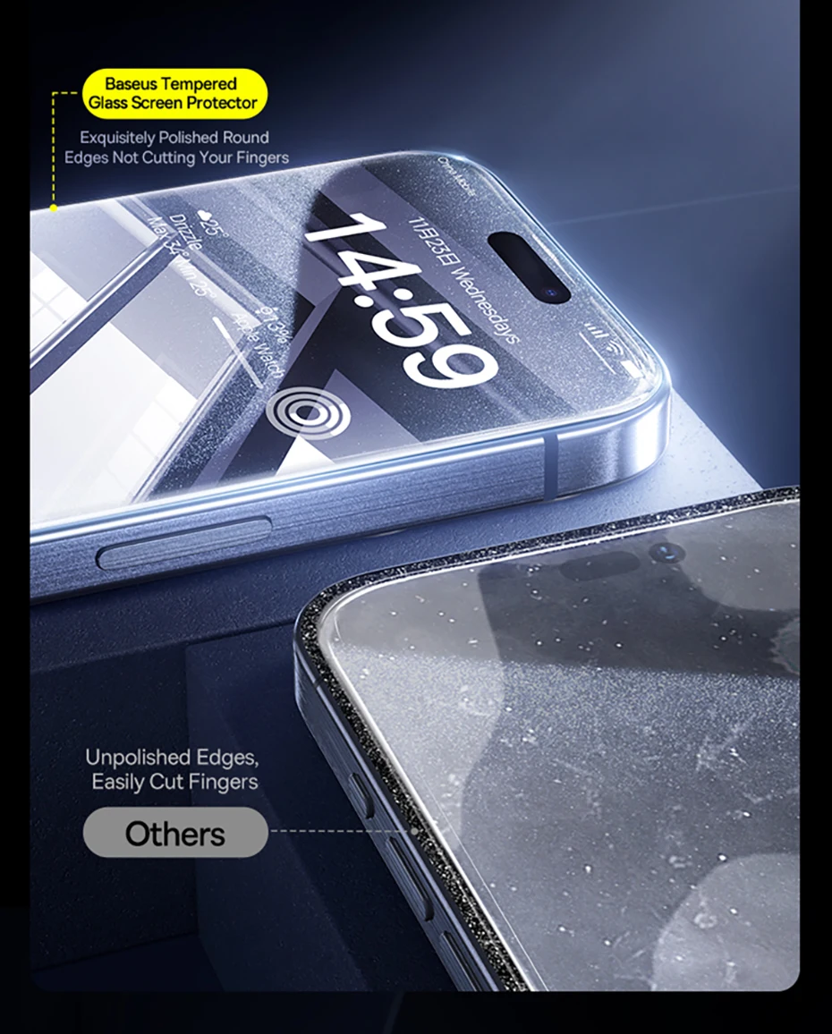 Baseus Tempered Glass for iPhone 17 16 Pro Max Screen Protector for iPhone 15 14 Pro Max Clear Edge Anti-Peeping Protective Film