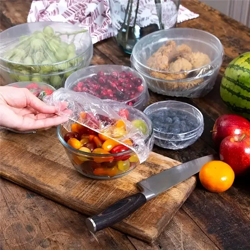 100pcs Disposable Food Cover Saran Wrap Bowel Cover Food Grade Fresh-keeping Plastic Bag Kitchen Storage Accessories
