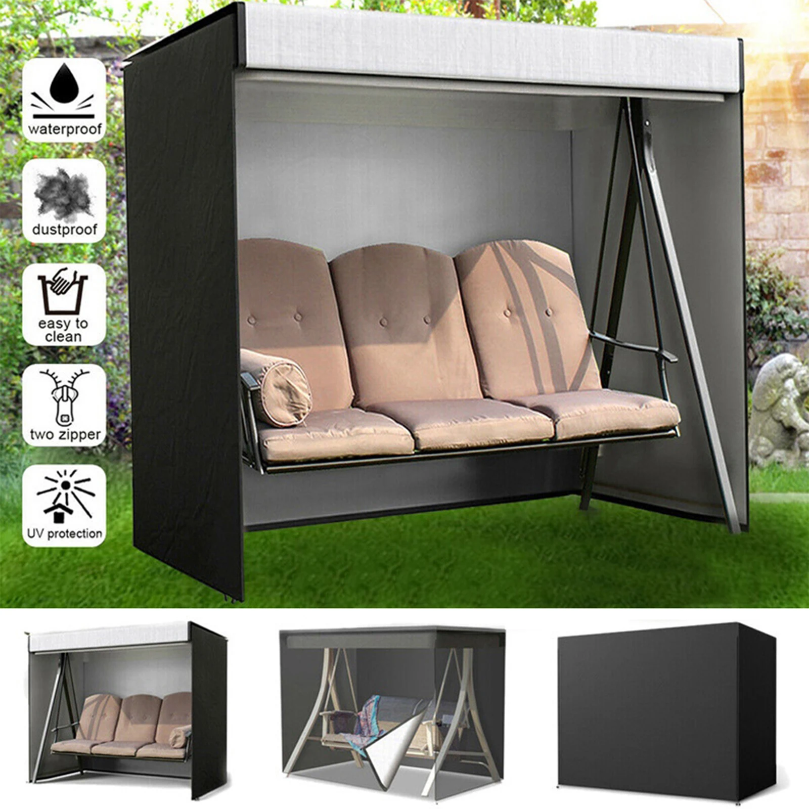 Outdoor Swing Cover 210D Oxford Cloth Windproof and Rainproof Swing Top Cover Garden Swing Seat Cover for Swings, Benches