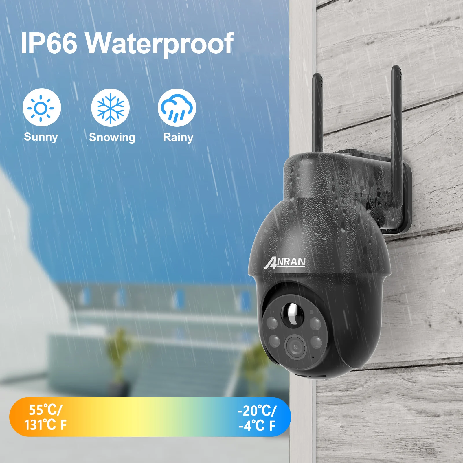 ANRAN 3MP Outdoor Surveillance Camera Alexa-Compatible 2.4G Wireless WiFi Solar Battery Camera Spotlight PIR Motion Detect