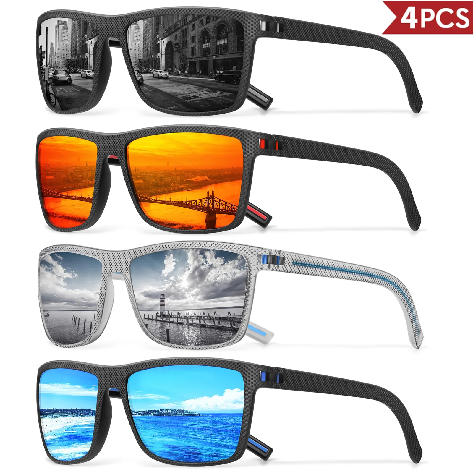 3/4 Pack New Designer Box Polarized Colorful Sunglasses for Men and Women Suitable for Driving, Fishing, Outdoor Sports UV400