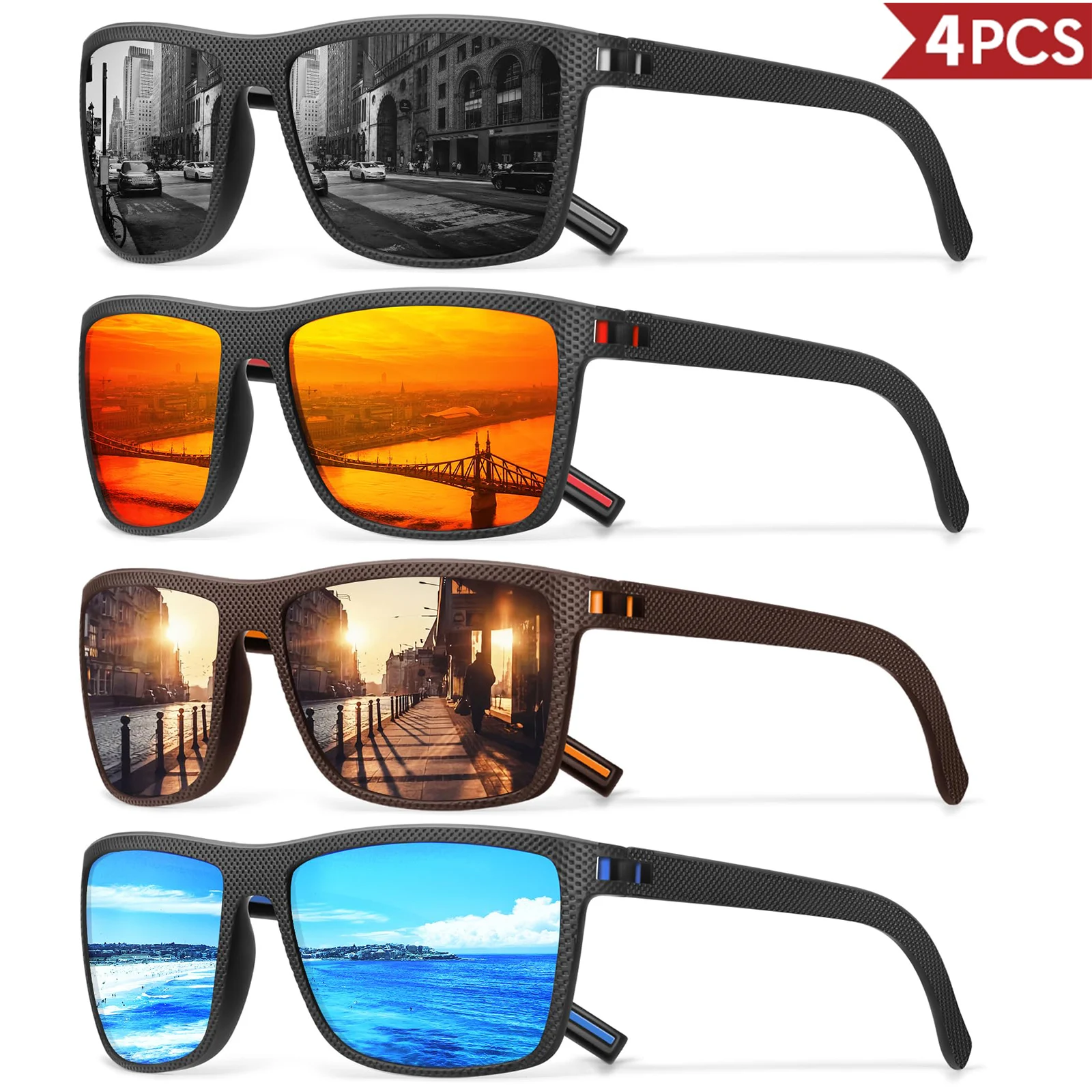 3/4 Pack New Designer Box Polarized Colorful Sunglasses for Men and Women Suitable for Driving, Fishing, Outdoor Sports UV400