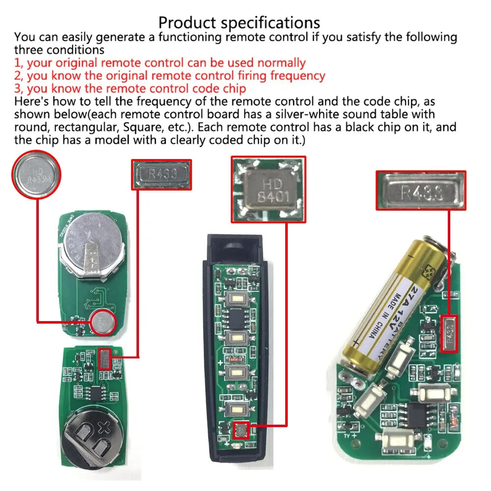 433MHz Auto Copy Remote Control Electric Garage Door Opener Remote Controller Duplicator Clone Cloning Code Transmitter