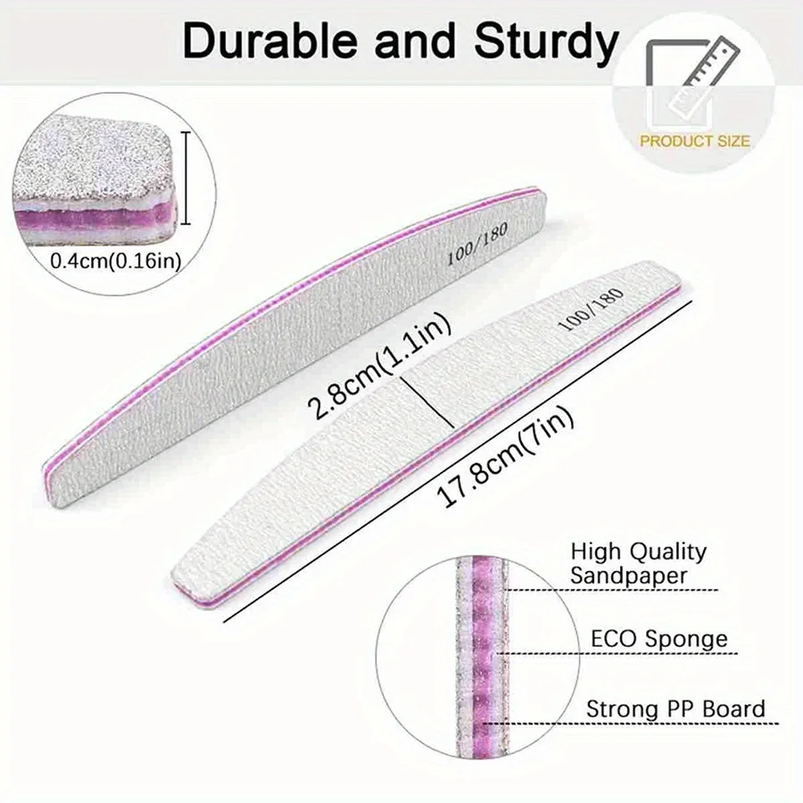 1/3/5/10Pcs Professional Nail File 80/100/150/180/240 Sandpaper Strong Thick Sanding Half Moon Lime nail accessories and Tools