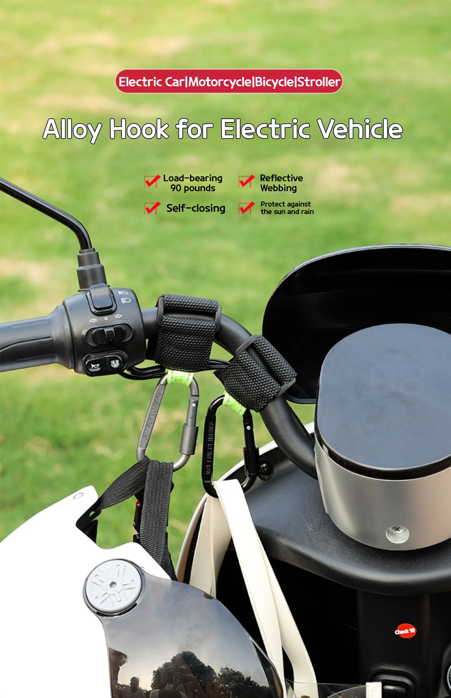 2PCS Heavy Duty Aluminium Alloy Hooks, Multi-functional Solid & Thick for Motorcycle, E-Bike, Scooter & Outdoor Use