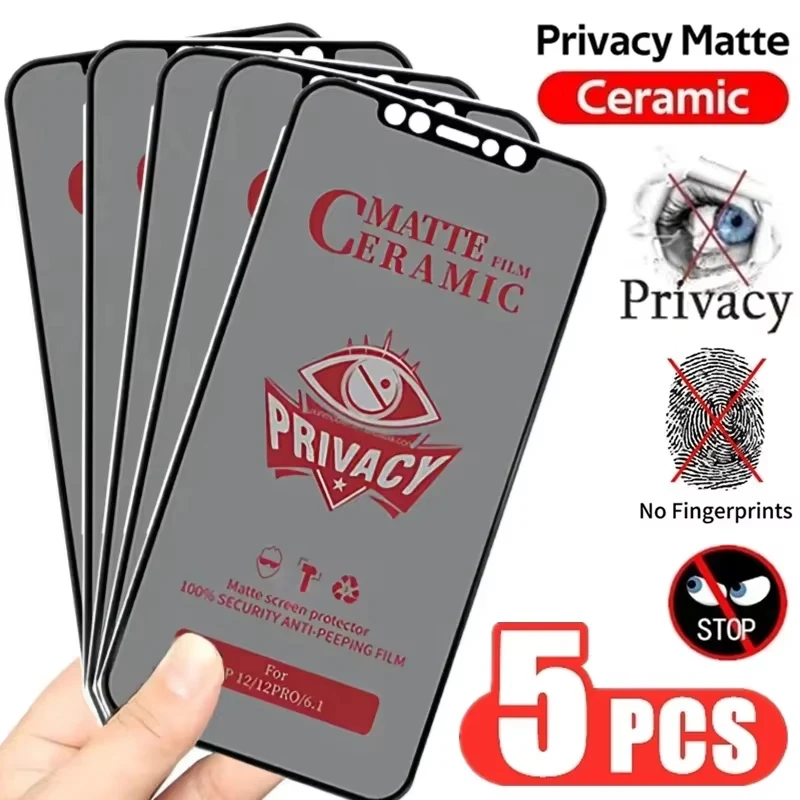 1-5PCS Matte Privacy Screen Protectors For iPhone 17 Pro Max 18 16 15 14 13 12 11 17 Air XR XS 7 8 Plus SE Anti Spy Ceramic Film