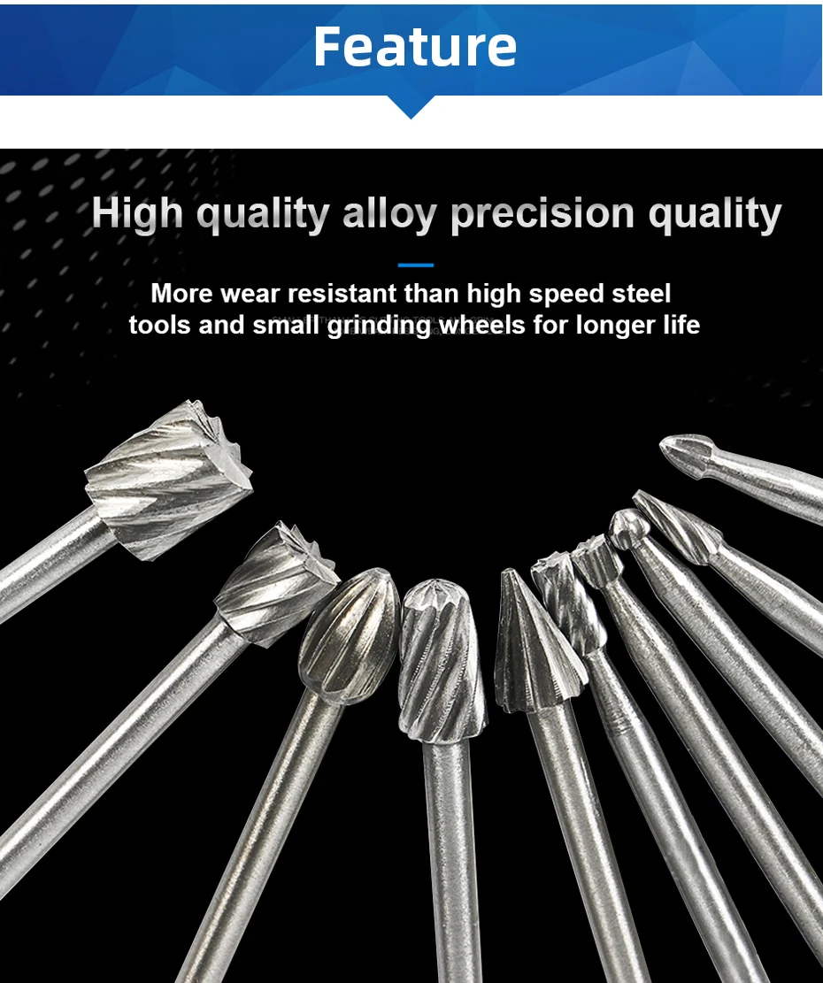 6pcs 10pcs/Set HSS Rotary Burr Mill Cutter Routing Router Bits Burr Rotary Tools Wordworking Tool Engraving Dremel Accessories