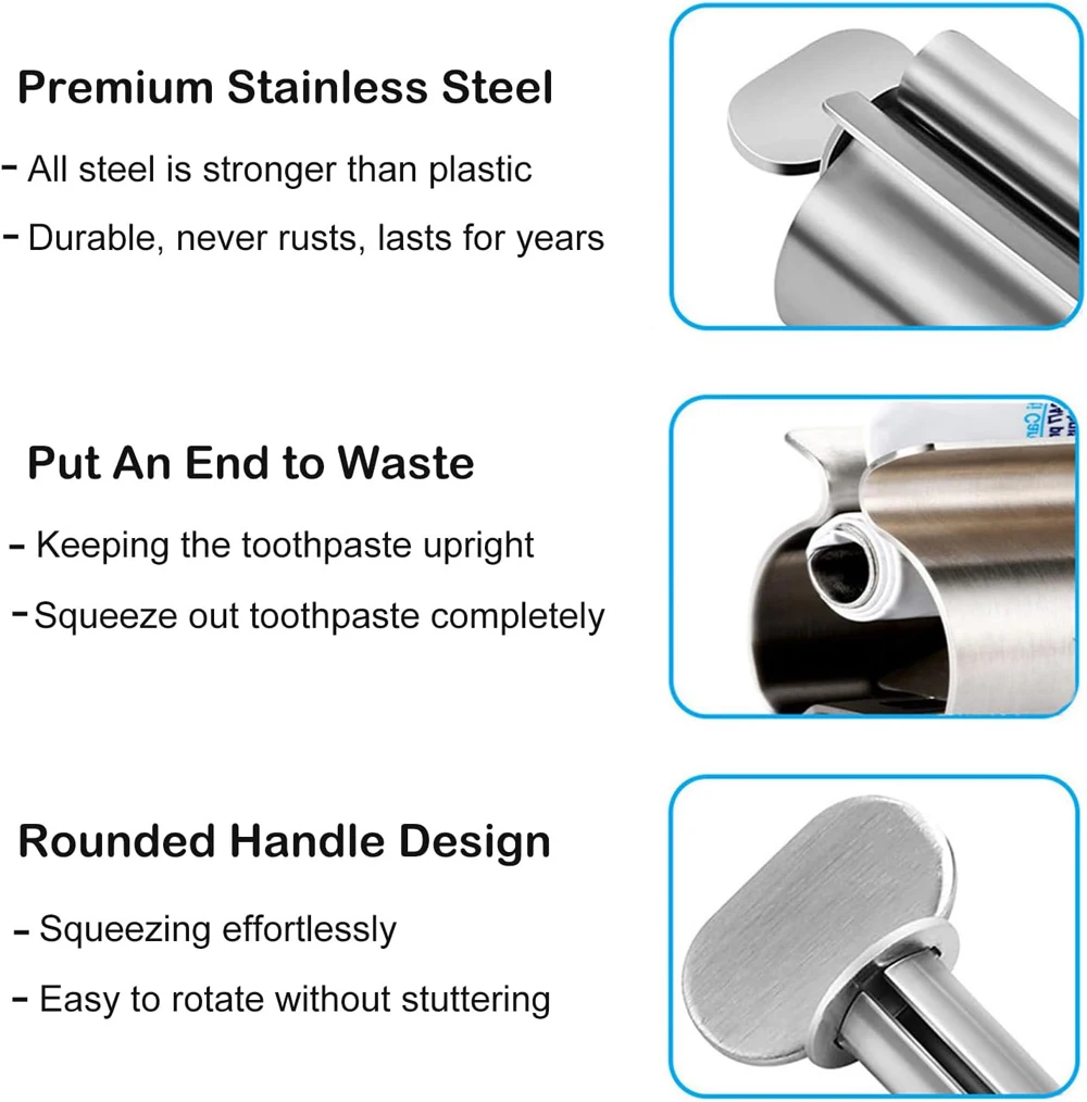 Bathroom Accessories Toothpaste Squeezer Tube Roller Stainless Steel Wringer Roller Rotate Dispenser for Ointments Cosmetics