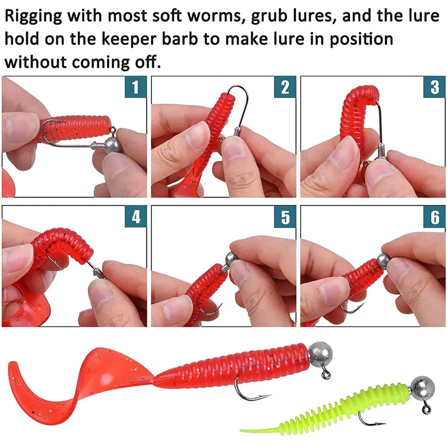 MrLurion 1g 2g 3g 4g 5g 10g 20g 22g 25g 28g Fishing Jig Head Hook, Rigging Hook for Crank Soft Grub Worm Lure Bait Sharp Hooks